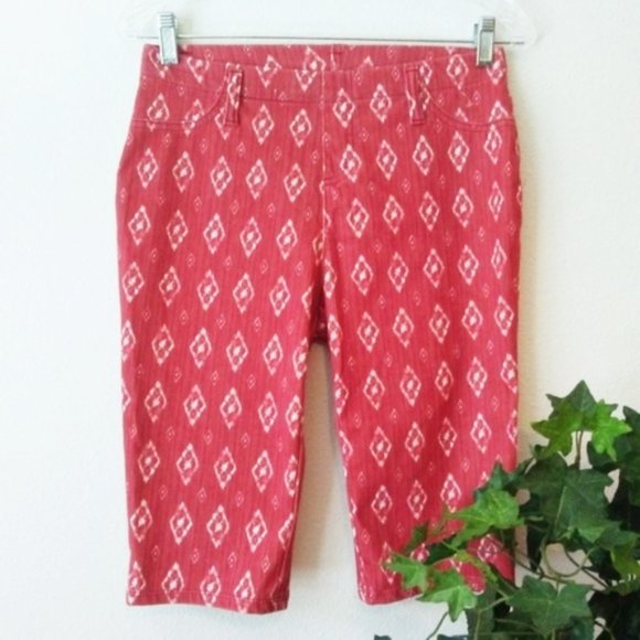 Faded Glory Bermuda Shorts Brick Red Western Aztec Pattern Long Bermuda Shorts - Picture 1 of 8
